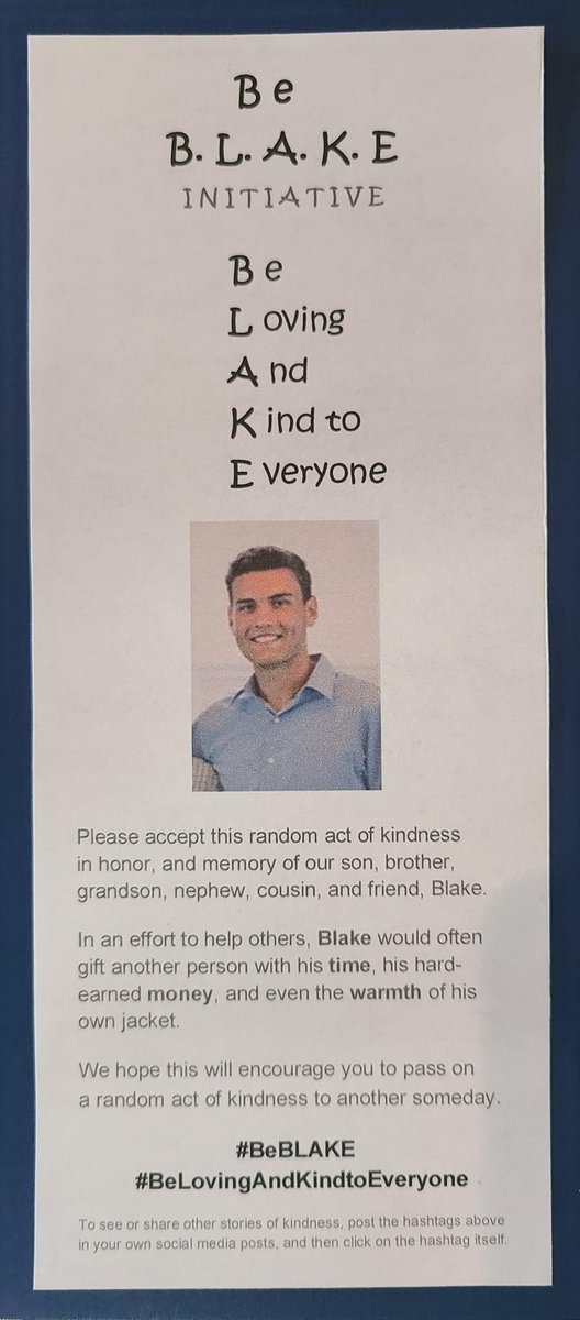 BtS_PDHS's tweet photo. The Tucker family wants to honor their son Blake who went to @PiedmontHSNC with a random act of kindness day for his birthday this Saturday, August 27th! Please retweet and spread this message to honor Blake’s life. #BeBLAKE #BeKindAndLovingtoEveryone Get this trending! https://t.co/o4sIR8fXto