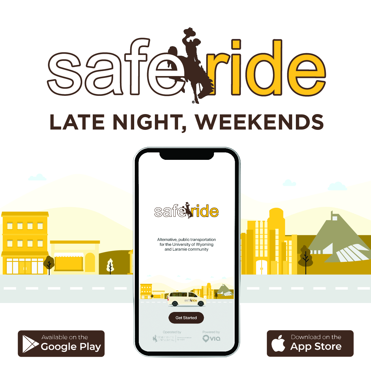 SafeRideUWYO's tweet photo. Download the UWYO SafeRide app to get around Laradise the SafeRide way. https://t.co/C2CYdw0hVM