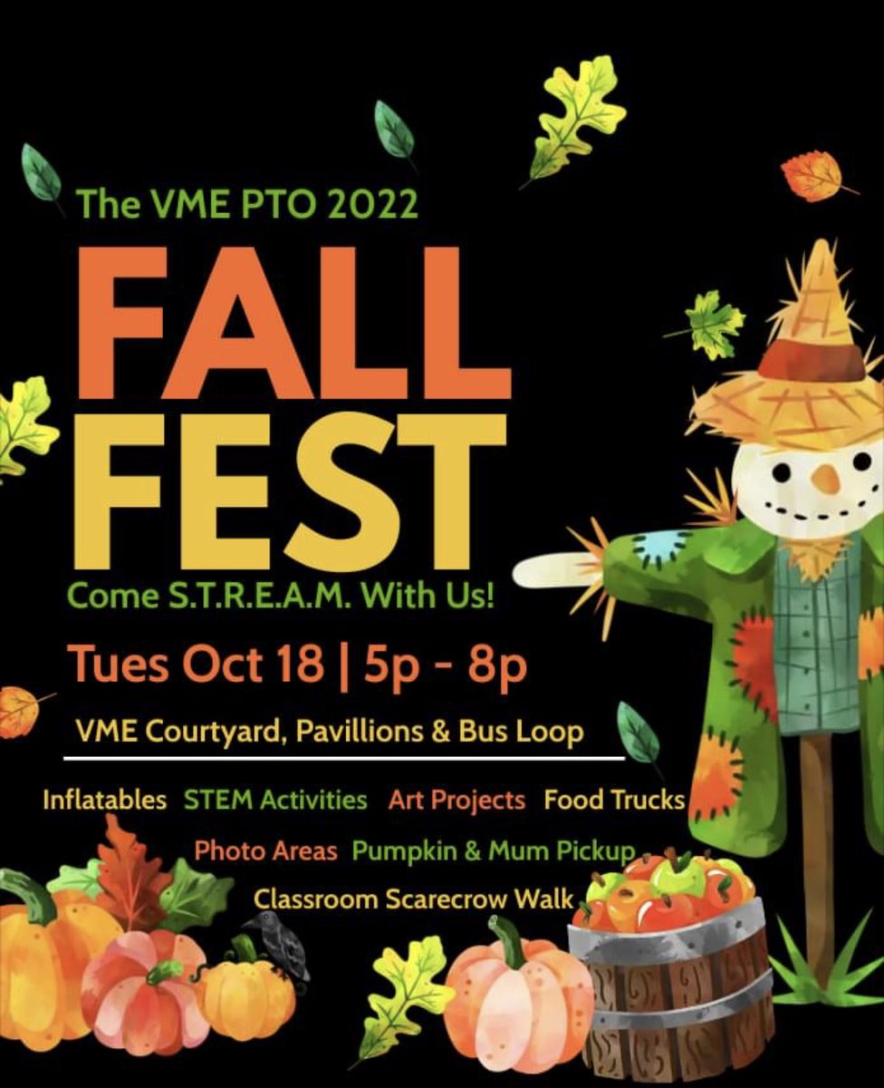VMEPatriots's tweet photo. @VMEPatriots mark your calendars for Fall Fest, October 18th, 5-8 PM.  
https://t.co/8gYQEWuGaZ https://t.co/29tACg7lVy