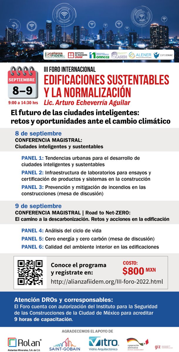 casedi_ac's tweet photo. Invitamos a nuestros seguidores a participar en el Tercer Foro Internacional sobre Edificaciones Sustentables y la Normalización que se llevará a cabo los días 8 y 9 de septiembre de 2022. Mayores informes en: https://t.co/FLaDalFc1J https://t.co/OHHEwm1y2T