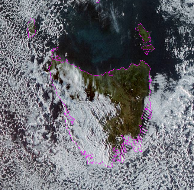 What a day for #Agfest2022! Light and variable winds, only partly cloudy skies with a top of 15°!  This is what the satellite sees looking down from it's perch at #Tas this morning.
