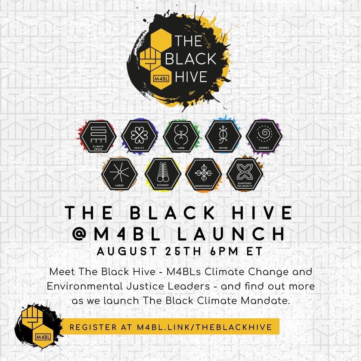 GunderValencia's tweet photo. 200 Black Climate Leaders = The Black Hive @Mvmnt4BlkLives join us  Thur at 6 PM ET to learn how to get involved with the Black Hive! We’ll be unveiling the Black Climate Mandate and introducing members of the Black Hive. Register at https://t.co/YfJRii5wwp. https://t.co/yLTEQ7nB04