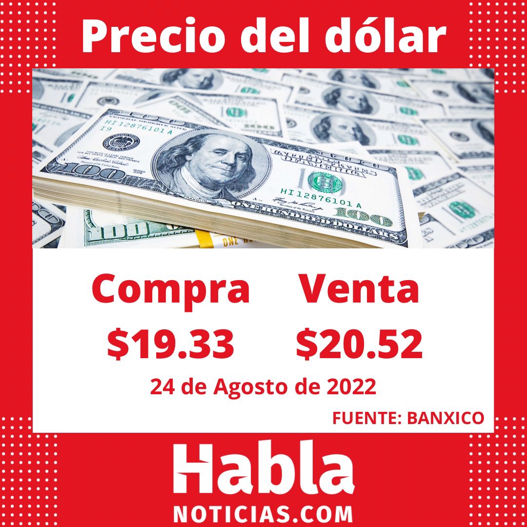 Habla_Noticias's tweet photo. 💰Este es el precio del #Dólar en #México hoy 24 de Agosto de 2022 #Finanzas 📲💵📈
@DolarToday @DolarTrue_ @ValorDolarBlue @Banxico https://t.co/sYpMNyGx5m