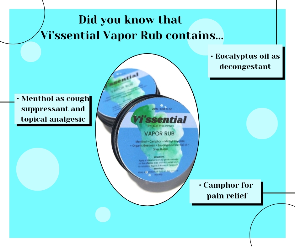 jojephilippines's tweet photo. Vi'ssential vapor rub is a medicated ointment containing camphor, eucalyptus oil, and menthol. The active ingredients can help suppress a cough and clear a person's airway.
#TipsandTricksThursday https://t.co/8fnZR3wZk6