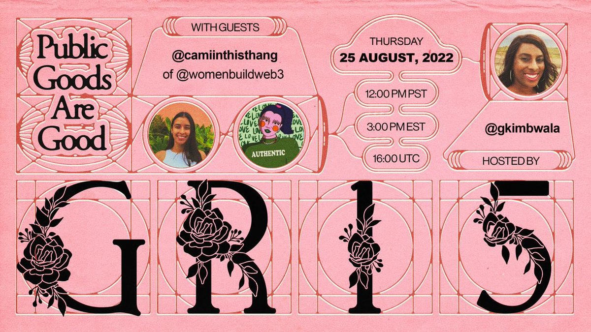 gitcoin's tweet image. GR15 is right around the corner and we are gearing up for the launch with special guest, Gitcoin grantee alum @camiinthisthang of @womenbuildweb3 and our host @gkimbwala. 🌐 

Tune in @ 12p PST / 3p EST / 19h UTC!