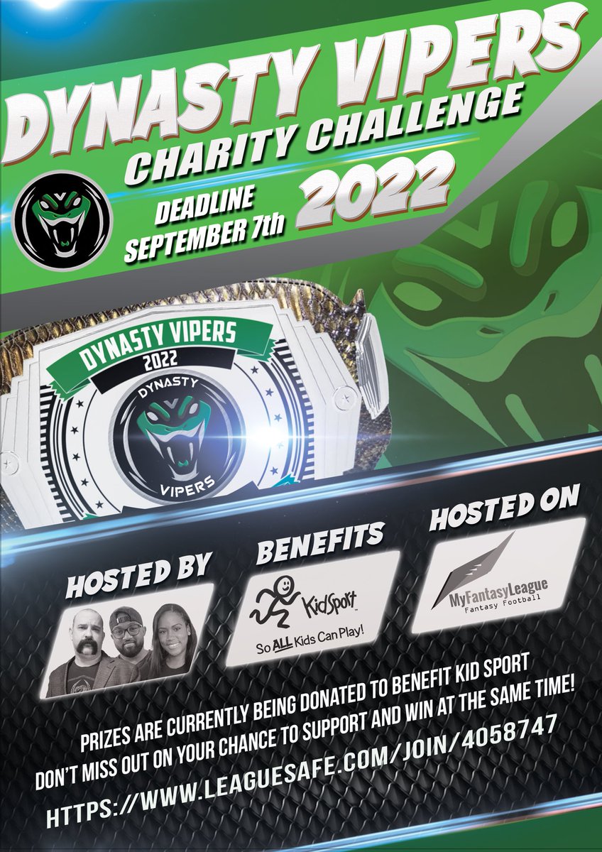 MattDonnellyFF's tweet photo. Do you have what it takes to win it all. The Vipers are bringing theie charity Playoff Challenge to the Regular season looking raise money so that kids that can't afford to play sports can get an opportunity to do so. https://t.co/CQPrTMuZ48