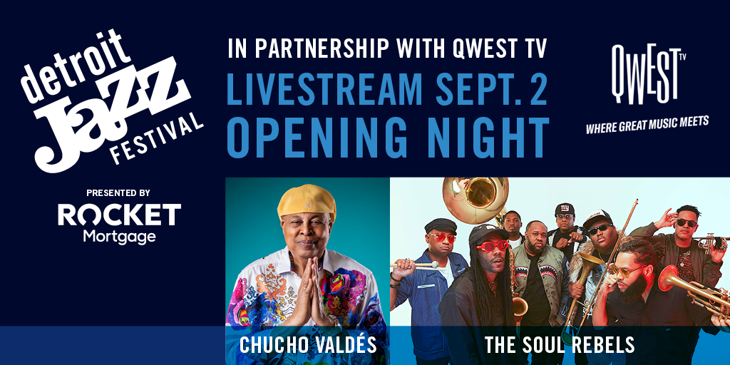 DetroitJazzFestival (@detroitjazzfest) on Twitter photo We're thrilled to partner with <a href="/Qwest_TV/">Qwest TV</a> to bring you opening night of the festival!
Qwest TV will LIVESTREAM concerts on Sept. 2 from Artist-in-Residence <a href="/chuchovaldes/">Chucho Valdés</a> and <a href="/SoulRebels/">The Soul Rebels</a>.
Here's how to watch: bit.ly/3KgSUmy
#jazzmusic #jazz #detroitjazzfest #QwestTV We're thrilled to partner with <a href="/Qwest_TV/">Qwest TV</a> to bring you opening night of the festival!
Qwest TV will LIVESTREAM concerts on Sept. 2 from Artist-in-Residence <a href="/chuchovaldes/">Chucho Valdés</a> and <a href="/SoulRebels/">The Soul Rebels</a>.
Here's how to watch: bit.ly/3KgSUmy
#jazzmusic #jazz #detroitjazzfest #QwestTV