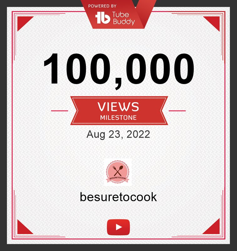 besuretocook_'s tweet photo. We made it too 100,000 views on YouTube! We want to thank every person who watched a show on besuretocook! This may not be a lot to some, but this is more then enough for us. We will continue to make and great dishes. Thank you, thank you, thank you!!!!! #minestone https://t.co/hhZdzfxLym