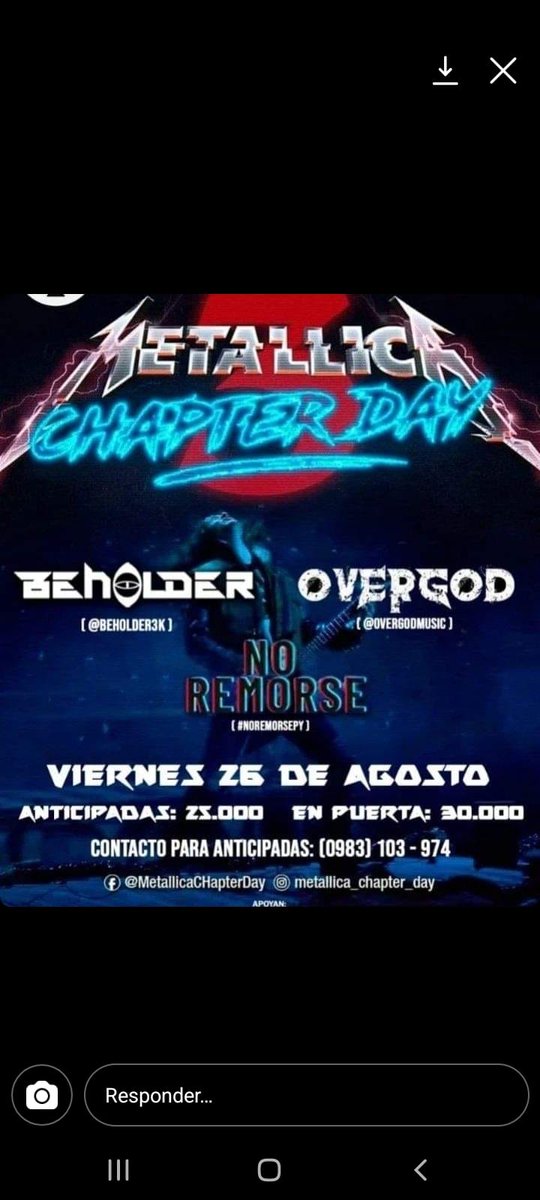 beholder3k's tweet photo. Para anticipadas escribir al https://t.co/tXXdFghxJm @Overgodmusic #NoRemorsePy @AbsolutoRockBar @solushowpy @VelocidadGuitar #metallica #metallichapterday #mchd3 https://t.co/Iww40XpNi3