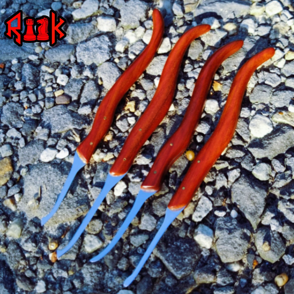 A Quartet of red heart handled, partial tang custom lockpicks.  (Made by me, myself,&amp; I)
#locksport
#locks
#lockpicks
#lockpickset
#customlockpicks
#locksmithtools
#lockpicker