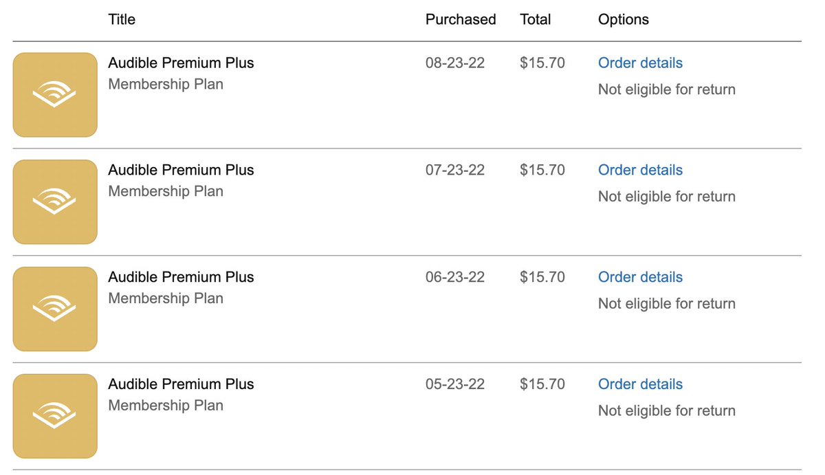 JessicaCarloCom's tweet photo. @audible_com  Hi Audible, I noticed 3 months of charges on my CC that I wasn't aware of. I believed I cancelled after my first month in May/22. Can you please confirm that I did not use this service and issue a refund? thank you. https://t.co/9l3uNy91wA