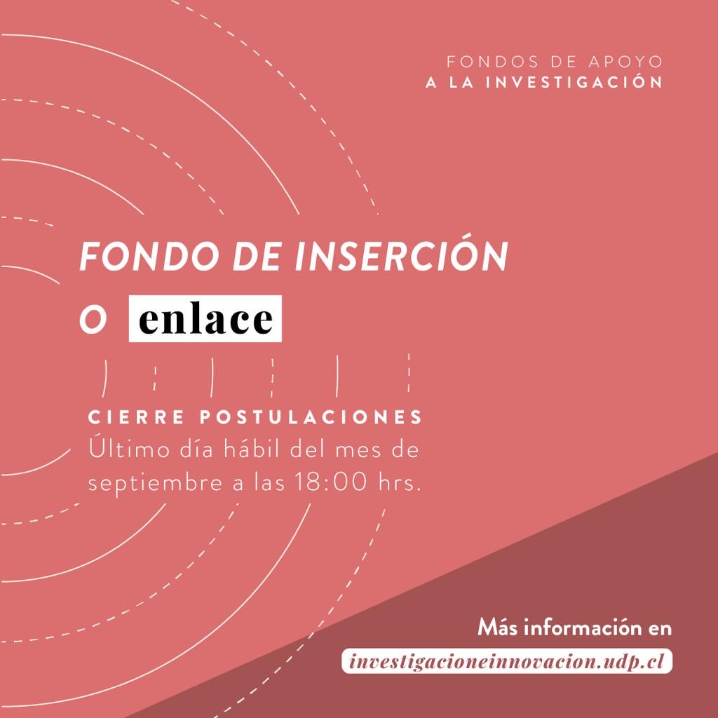 INVESTIGACIÓN UDP | A la comunidad académica UDP, recuerden que pueden postular a los distintos apoyos para la investigación hasta el 30 de septiembre próximo. 🤓👇🏽⁦<a href="/ewagemann/">Elizabeth Wagemann</a>⁩ ⁦<a href="/profeclaudio_cl/">Claudio Fuentes S.</a>⁩ ⁦<a href="/JoignantAlfredo/">Alfredo Joignant</a>⁩ ⁦<a href="/Alemkats/">Alemka Tomicic …Oye Siri 💜</a>⁩ ⁦<a href="/Domingarra/">Domingo Lovera Parmo</a>⁩ ⁦⁦