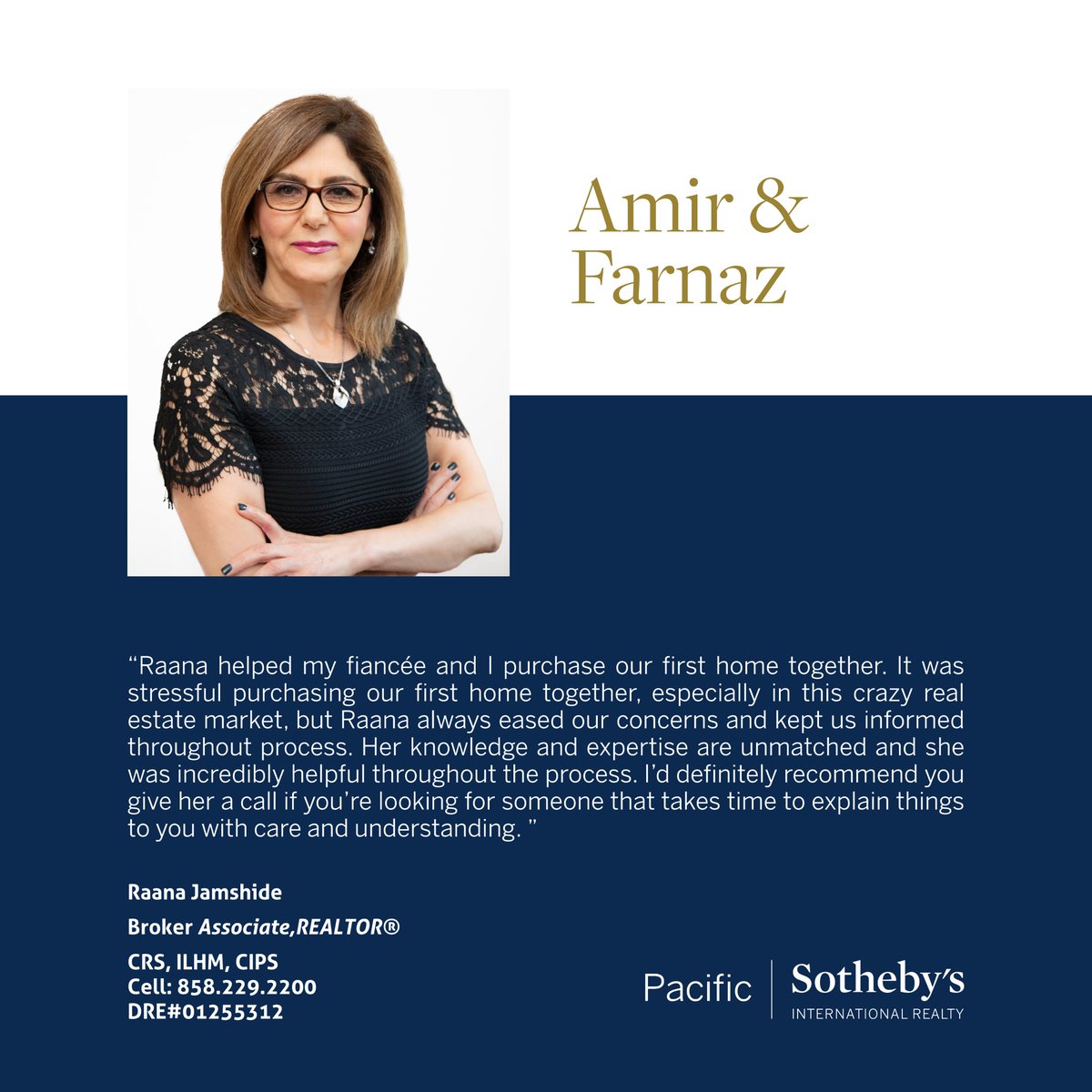 raanajamshide's tweet photo. Amir & Farnaz,
Thank you so much tor your support & amazing review.
Raana Jamshide, Realtor, DRE#01255312
Pacific Sotheby’s International Realty
#Reviews #PastClients #Friends #RepeatClient #PSIR #BestClient #HomeBuyer #HomeSeller #SanDiegoRealtor #Memories #Happiness https://t.co/mkKeXJ3kua