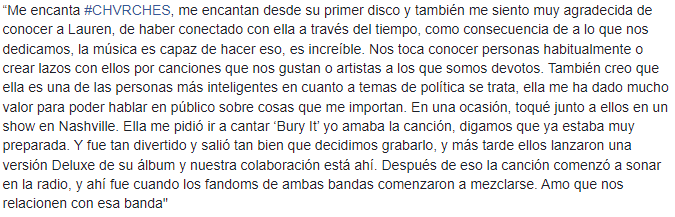 pmoreuy's tweet photo. 🎙 Hayley Williams habló sobre @CHVRCHES en #EverythingIsEmo
━ "Me encanta CHVRCHES, desde su primer disco y me siento muy agradecida de conocer a Lauren, de haber conectado con ella, como consecuencia de a lo que nos dedicamos, la música es capaz de hacer eso, es increíble" https://t.co/18Dswq6rLI