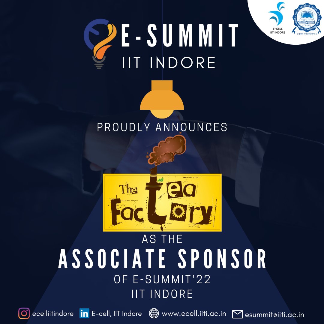 ecell_iiti's tweet photo. What's better than great talks associated with tea?

We proudly announce 'The Tea Factory' as our title sponsor.

Shashank Sharma aka "Global Chaiwala" started Tea Factory in 2013 and has brought it to limelight in the recent years. https://t.co/9FyaXuQpbk