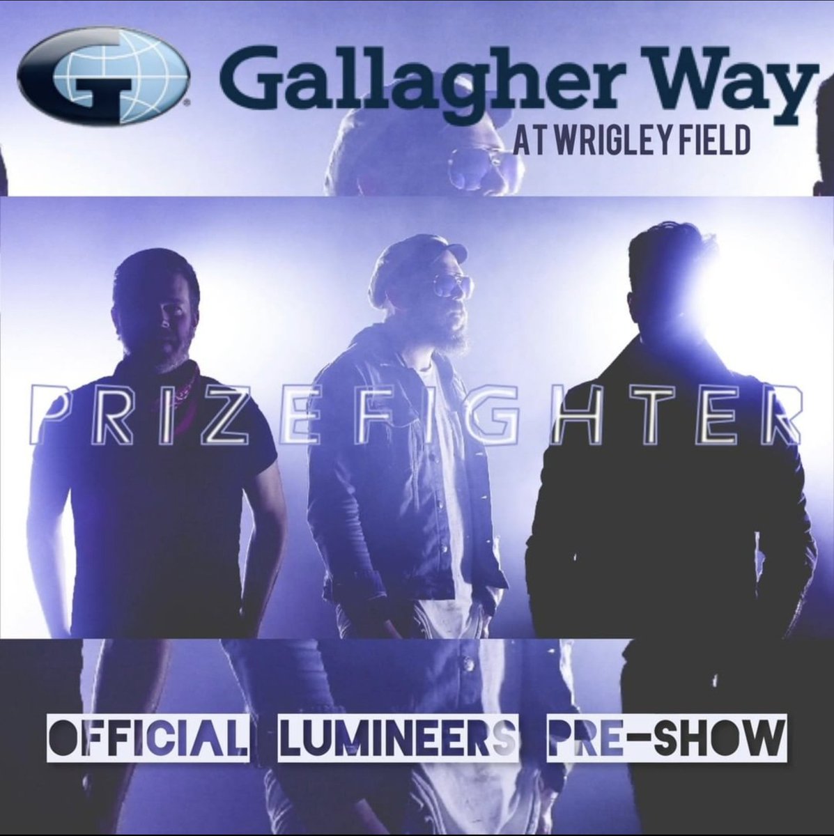 🚨 🚨 SHOW ALERT 🚨 🚨
Come party with us at Wrigley Field’s <a href="/GallagherWayChi/">Gallagher Way Chicago</a> Stage. We'll be playing <a href="/thelumineers/">The Lumineers</a> Pre-Show!

Saturday, September 3 | 4:30PM

**Must have a ticket to The Lumineers to enter Gallagher Way

<a href="/Caamp/">Caamp</a> <a href="/JamesBayMusic/">James Bay</a> #wrigleyfield #chicago #prizefighter