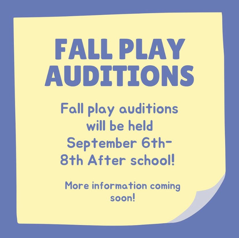 We are excited to announce that our fall play auditions will begin Tuesday September 6th through the 8th!

More information coming soon! We hope to see you there!
#wshstheatre #pwcs #woodbridgeseniorhighschool