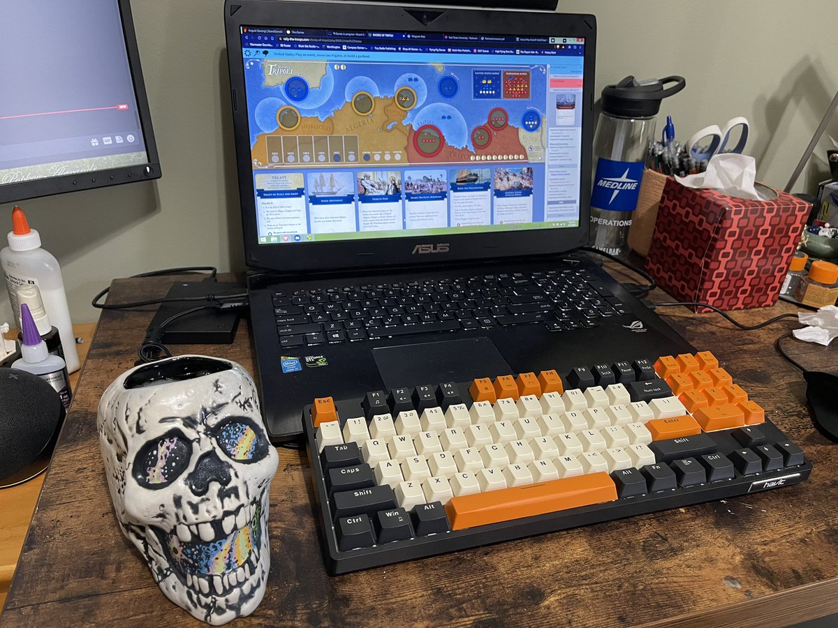 AU_oleary's tweet photo. Time for an interesting check in / mishmash of gaming! #eastfront and #wizardkings by #columbiagames , #horseandmusket by @hollandspiele , #ShoresofTripoli by @fortcircle (plus dark and stormy!) and some #EastTexasUniversity for #savageworlds https://t.co/mJzboNTt07