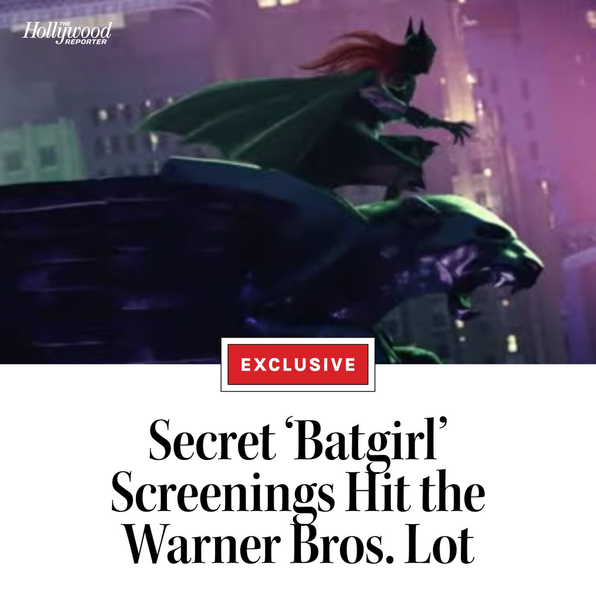 THR's tweet image. #Batgirl is getting "funeral screenings" before footage is put under lock and key.

A select group of insiders will get to see the film during secret screenings on the Warner Bros. lot this week: thr.cm/peJsXw3