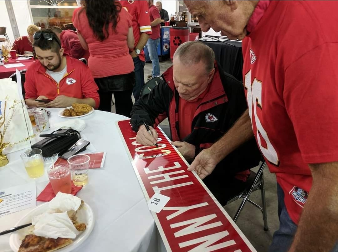Len Dawson was a frequent presence at Crime Stoppers auctions. He was kind enough to sign this "Lenny the Cool" sign for the Lee's Summit PD basket, increasing the bid to help fund this great organization. Super class act. KC lost a great one. RIP. #LenDawson #ChiefsKingdom