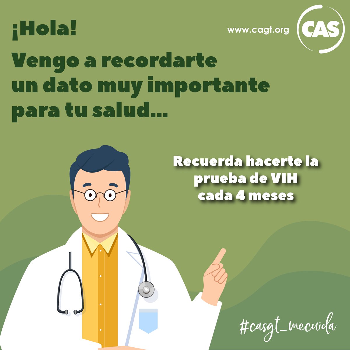 CAS_GT_'s tweet photo. Llevar un control de tus chequeos médicos es muy importante para tu salud. Realiza tu prueba de VIH cada 4 meses 
¡Con gusto te atenderemos! 💚

#casgt_mecuida #mecuido #VIH #chequeomedico https://t.co/GXa1JB334l