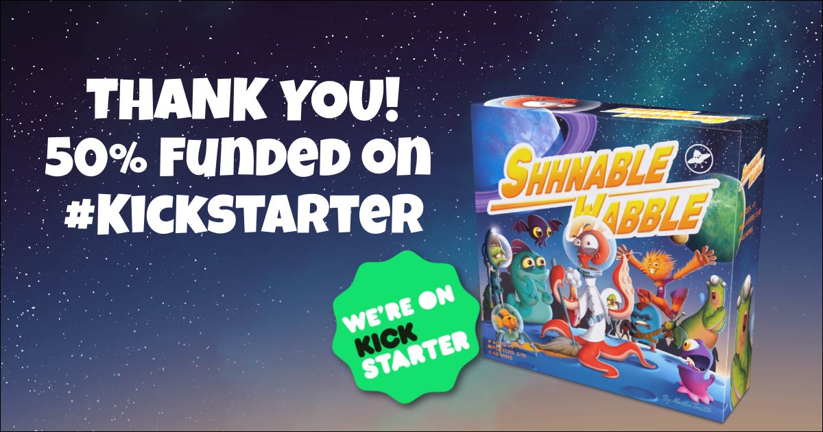 shhnablewabble's tweet photo. THANK YOU! We've clocked just over 50% funded 🤩
#Kickstarter #ShhnableWabble #tabletop #improv Believing we can really get this awesome #boardgame  out into the world 🌏Please share >> https://t.co/8K8p3uk5Tt https://t.co/E6tMDesgJv