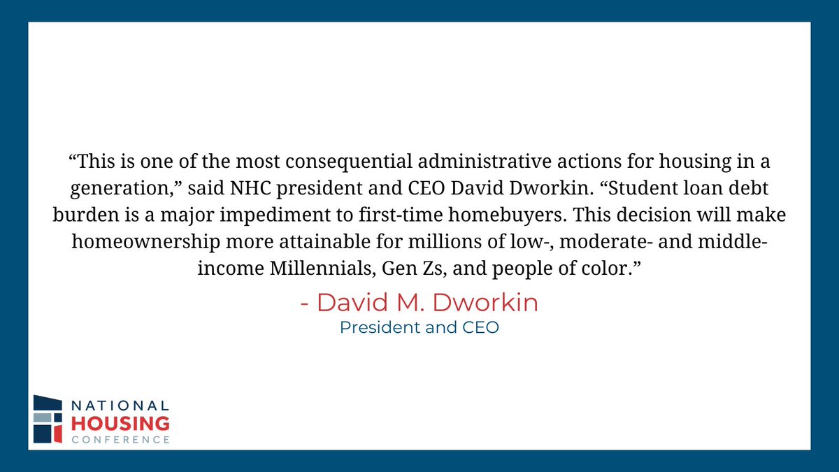 natlhousingconf's tweet photo. National Housing Conference President and CEO, David M. Dworkin, just released a statement on President Biden's Student Loan Debt announcement. Read his statement here: https://t.co/B6SfkoUlRc https://t.co/e8J0eMje2j