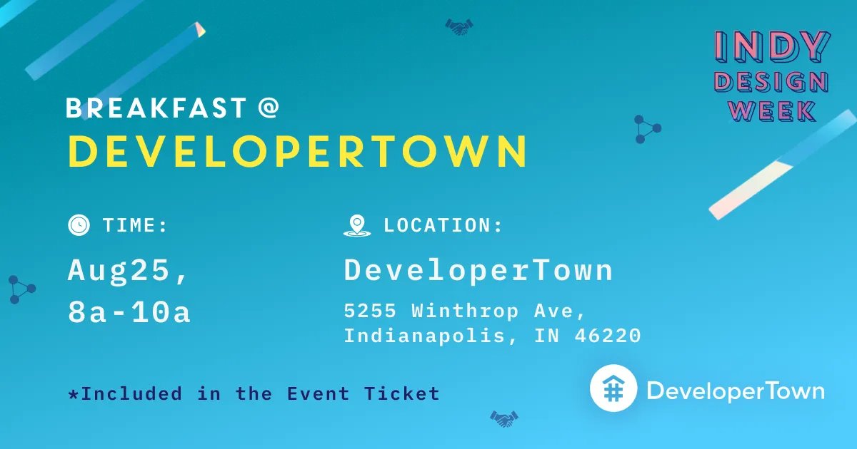 IndyDesignWeek's tweet image. 📢BREAKFAST AND TOUR TOMORROW📢
 
@DeveloperTown would like to invite all attendees of Indy Design Week for breakfast and a tour of the DeveloperTown space. Breakfast will start at 8 am with the tour starting at 9 am. This event is included in your #IDW All-Inclusive ticket. #idw