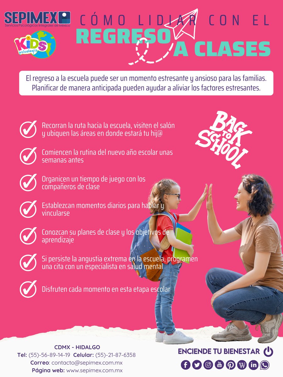 SEPIMEX's tweet photo. El regreso a la escuela puede ser un momento lleno de muchas emociones positivas y negativas para las familias

Conoce algunas actividades que puedes realizar junto con tu hijo o hija para planificar de manera anticipada y que pueden ayudar a aliviar si hay factores estresantes https://t.co/7Y5V2GdeY0