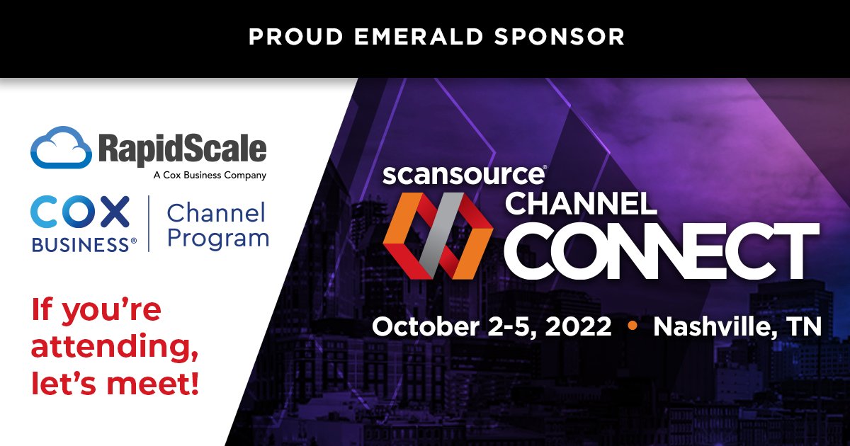 Rapid_Scale's tweet photo. The RapidScale and @coxbusiness teams are proud to sponsor @ScanSource #ChannelConnect2022!

We’re excited to hang out with our amazing partners and the @IntelisysCorp team, share ideas, and talk about all things cloud.

Register here: https://t.co/9mvx75yRHv

#IntelisysNation https://t.co/30YpdyTlmE