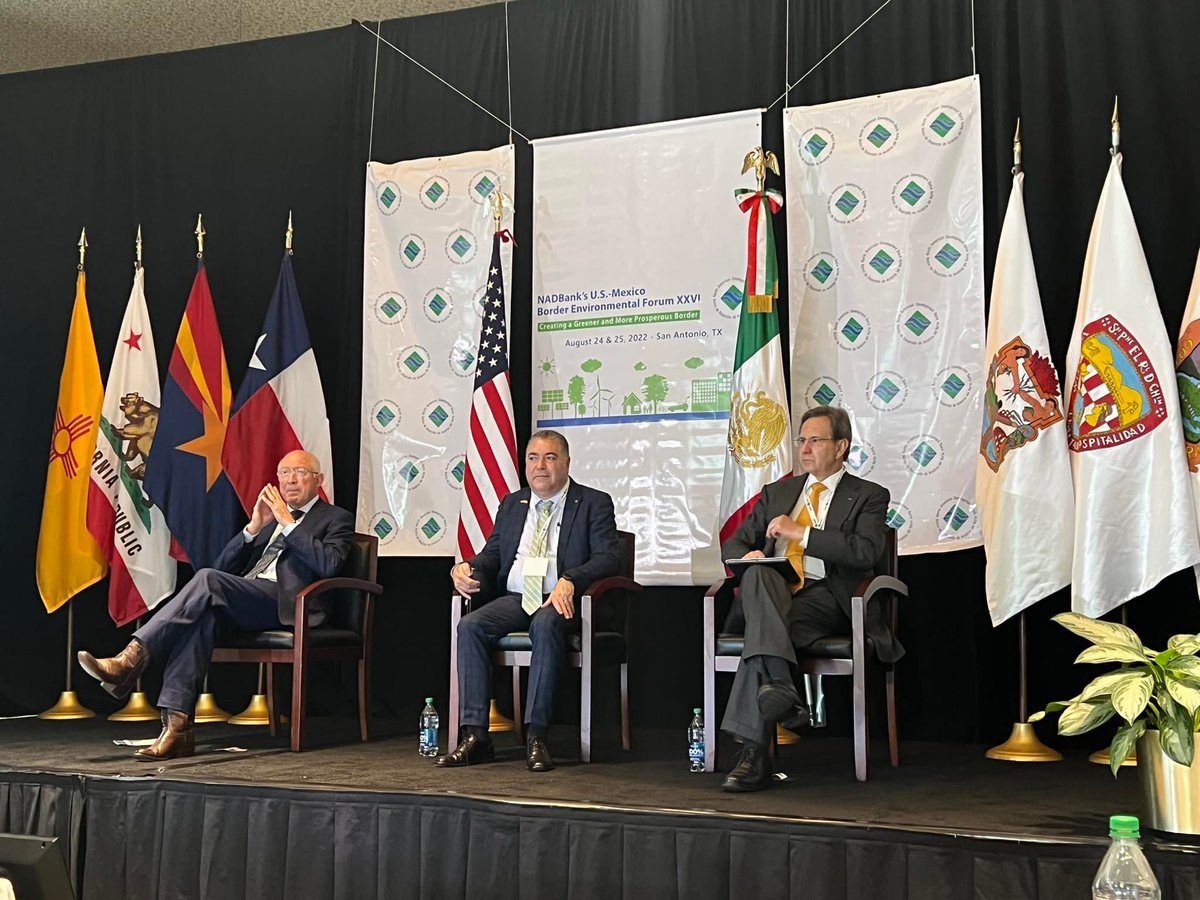 usmfs's tweet photo. USMFS leadership team participates in the US-Mexico Border Environmental Forum XXVI taking place at the  @NADB_BDAN. Ken Salazar @USAmbMex US Ambassador to Mexico @USEmbassyMEX and Esteban Moctezuma, Mexico Ambassador to USA attend the event. https://t.co/ZR9wGi0OZn