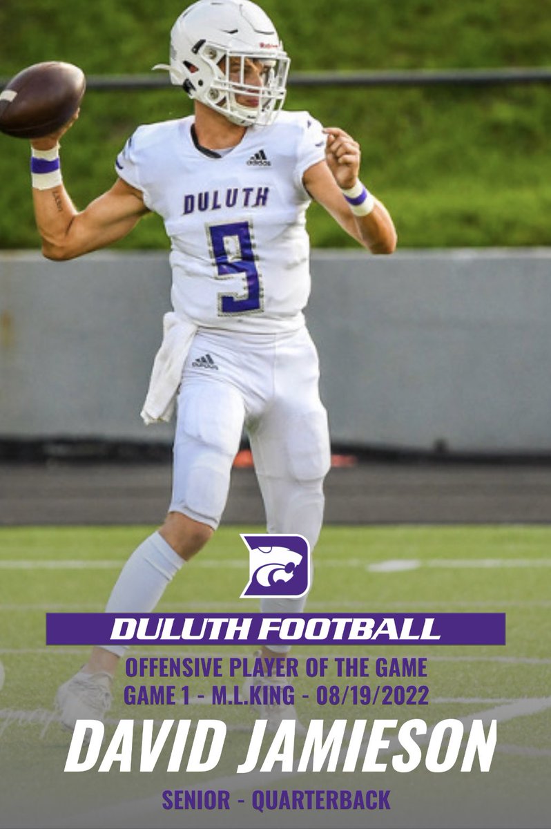 DuluthHSFB's tweet photo. 𝗣𝗟𝗔𝗬𝗘𝗥 𝗢𝗙 𝗧𝗛𝗘 𝗪𝗘𝗘𝗞
GAME 1 - M.L.KING - 08/19/22
Offense - @_DavidJamieson
Defense - @DeMarco1x 
Special Teams - @BlessBenton5
Practice - @MrMoss06

@RecruitGeorgia @RecruitDuluth 
@Duluth_Wildcats @cityofduluthga 

#𝗪𝟭𝗡TODAY | #𝐁𝐑𝟏𝐃𝐆𝐄 https://t.co/lvQ7wRLPRg