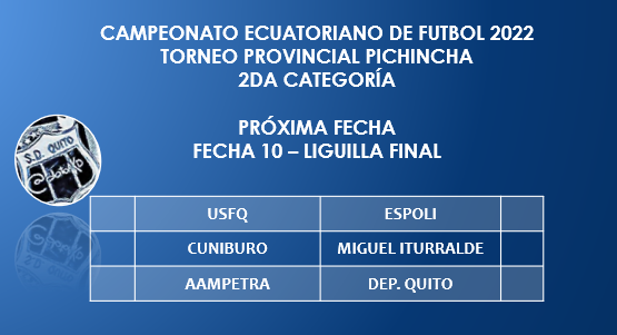 datoAKD's tweet photo. #TorneoProvincialPichincha #2daCategoría #AFNA #LiguillaFinal #PróximaFecha #FechaFinal
@SDQuito_Oficial visitará al #Aampetra por el #CampeonatoProvincial y la clasificación a #CopaEcuador 2023 el sábado 27 a las 11:15 en el #GralRumiñahui de #Sangolquí https://t.co/YMLYWJDzSm