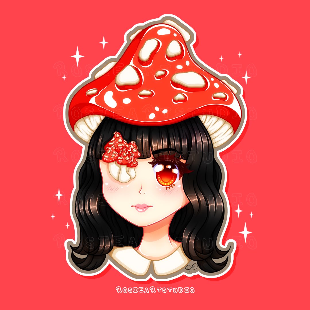 rosieartstudio's tweet photo. Mushroom Girl in all her glory! She is available as a sticker on my website https://t.co/frd6kw1oW8