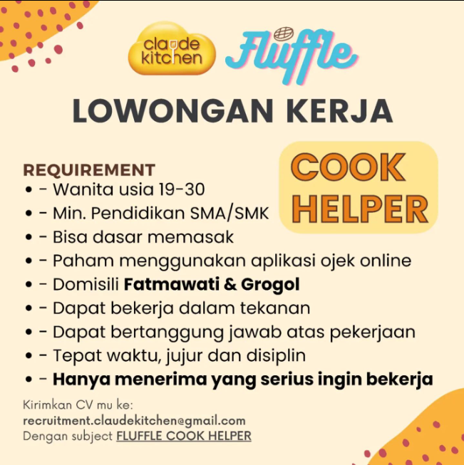 jktfes's tweet photo. CLAUDE Group - Cook Helper https://t.co/W03f8VR1Vj
