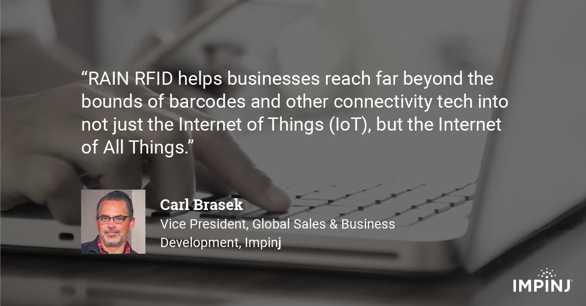 Impinj's tweet photo. A talking shirt that knows what pants to pair with it and when it's time for a wash? That’s just the beginning. RAIN RFID will transform consumer goods by enabling the “Internet of All Things.” @Impinj's Carl Brasek explains how.

https://t.co/h6HV65Jmgr https://t.co/nQYpDsW0xs