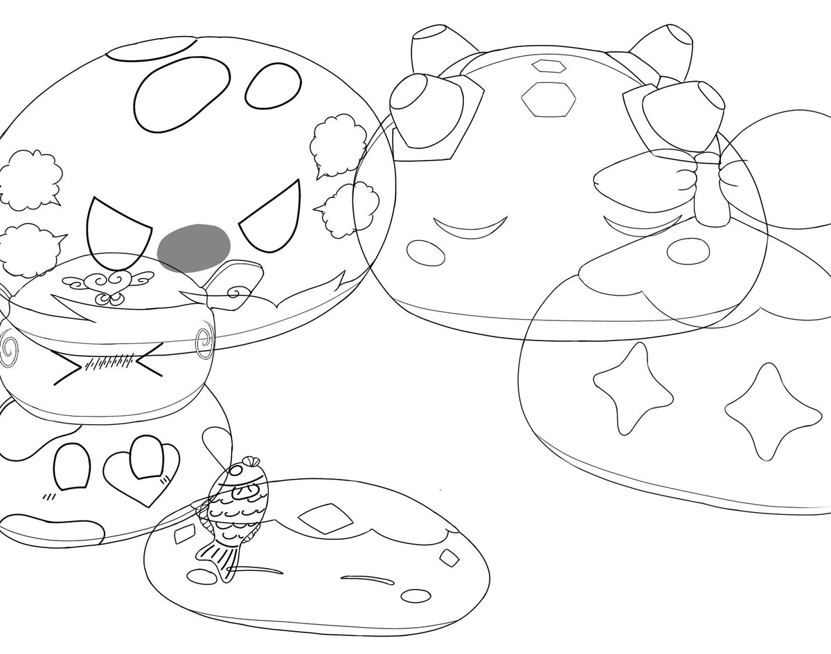 KittahtheWolf95's tweet photo. #WIP #LINEART #DigitalArt #Ibispaint #Monyan #Kittaglia #Slimes (plush) #Anemo #Hydro #Cryo #Dendro #Pyro #Geo #Electro #Lumine #Aether (chibigurumi) and implied #chilumi (;3 slimes) https://t.co/Dllz26iEYh