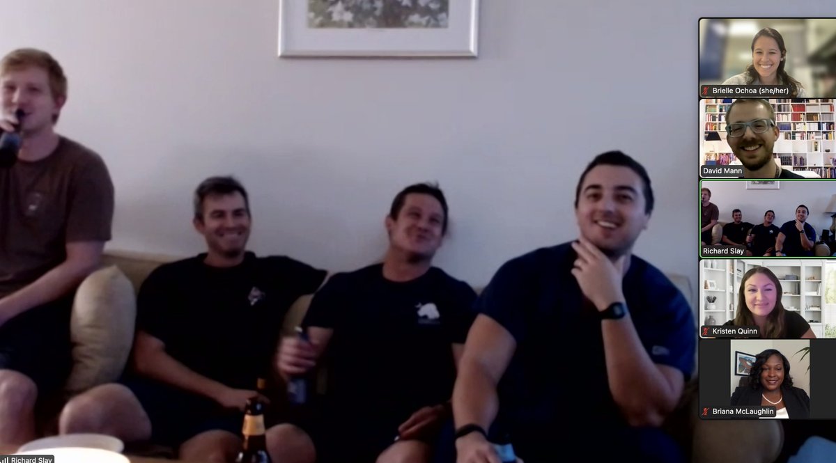 When the virtual open house doubles as an opportunity to talk about our program and for our residents to hang out after work 🍻 (Check out all those smiles!)

Join us in September if you missed us tonight! forms.office.com/r/M6snduaKn8
#MUSCGenSurgMatch #GenSurgMatch2023