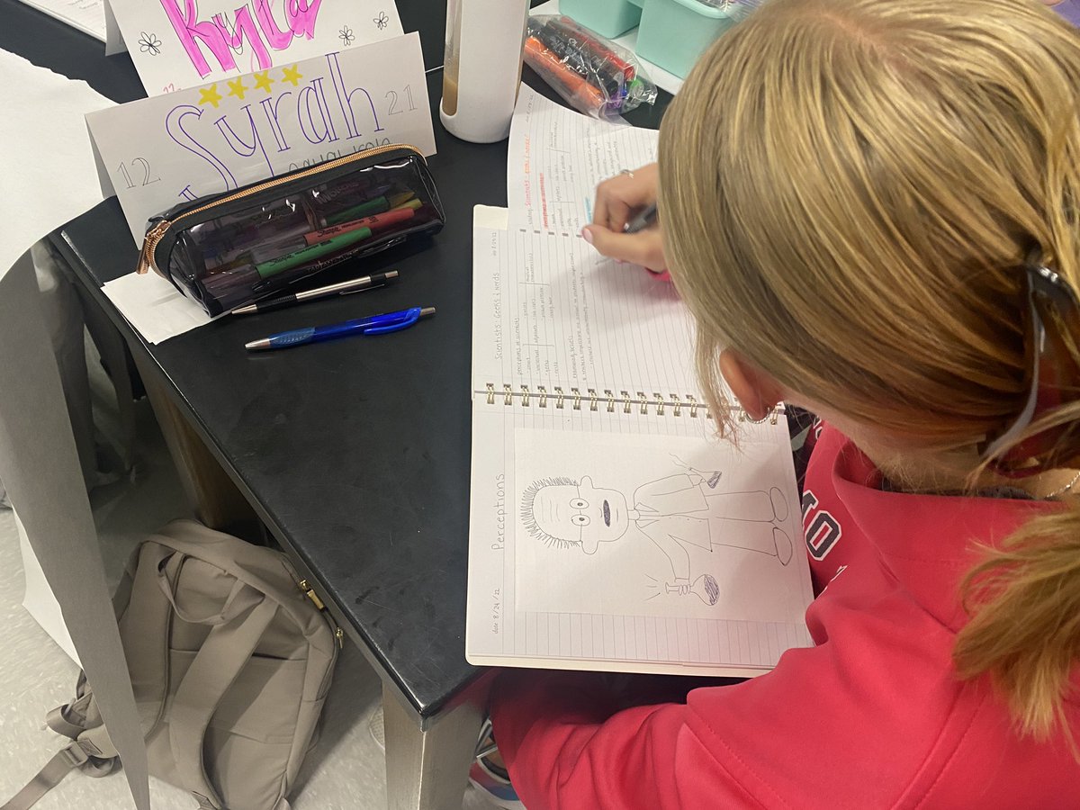 BethPesnell's tweet photo. Set up and started science notebooks today as we discussed our perceptions about science/scientists. #drawascientist #stillholdstereotypes #changingthenarrative @ksuedcats @KSUCollegeofEd https://t.co/AjwaLqAOP7
