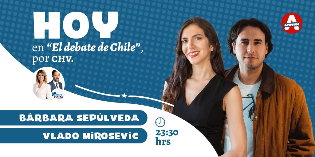 Te tenemos un buen panorama para la noche! 🍿

Acompáñanos a las 23:15hrs en el #DebateChileCHV junto a <a href="/BSepulvedaHales/">Bárbara Sepúlveda Hales</a> y <a href="/vladomirosevic/">Vlado Mirosevic</a> para conversar sobre seguridad y paridad.

#AprueboUnChileMejor