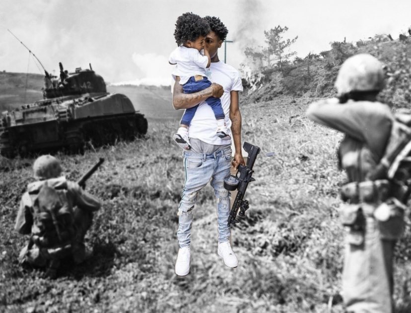 Gon4KT_'s tweet image. On September 2nd, 1945 NBA Youngboy rushed into the WW2 battlefields with nothing in his hands but his son and a gun. He eliminated all of the oppositions soldiers within 3.6 seconds, causing the axis powers to surrender completely, making the Allies the winners of the war.YB=🐐