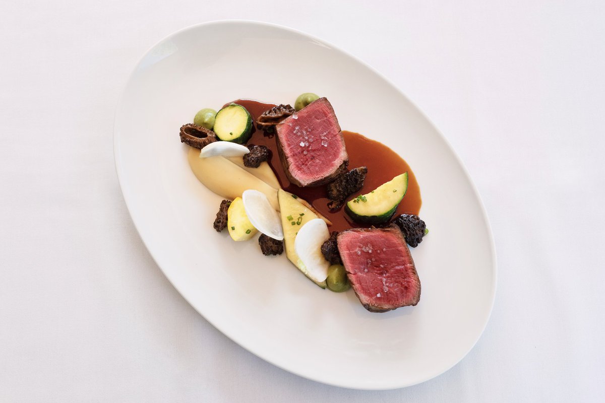 araxirestaurant's tweet photo. Red Deer Venison Loin | black pepper crusted with orange braised endive, local morel mushrooms, mushroom puree, radicchio, blood orange dressing and sauce diable. 

#CelebrateAraxi https://t.co/A9Rt74ragL