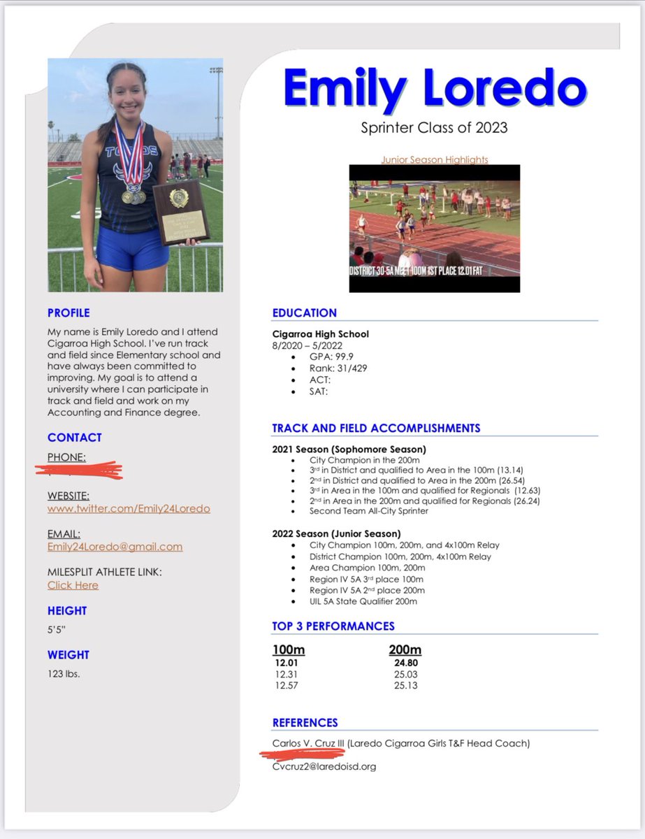 Fast_Fearless's tweet photo. Senior c/o 2023 Emily Loredo athletic resumé 

Junior Yr Highlights: https://t.co/T3WUtfczzZ https://t.co/RFqYaGXQmH