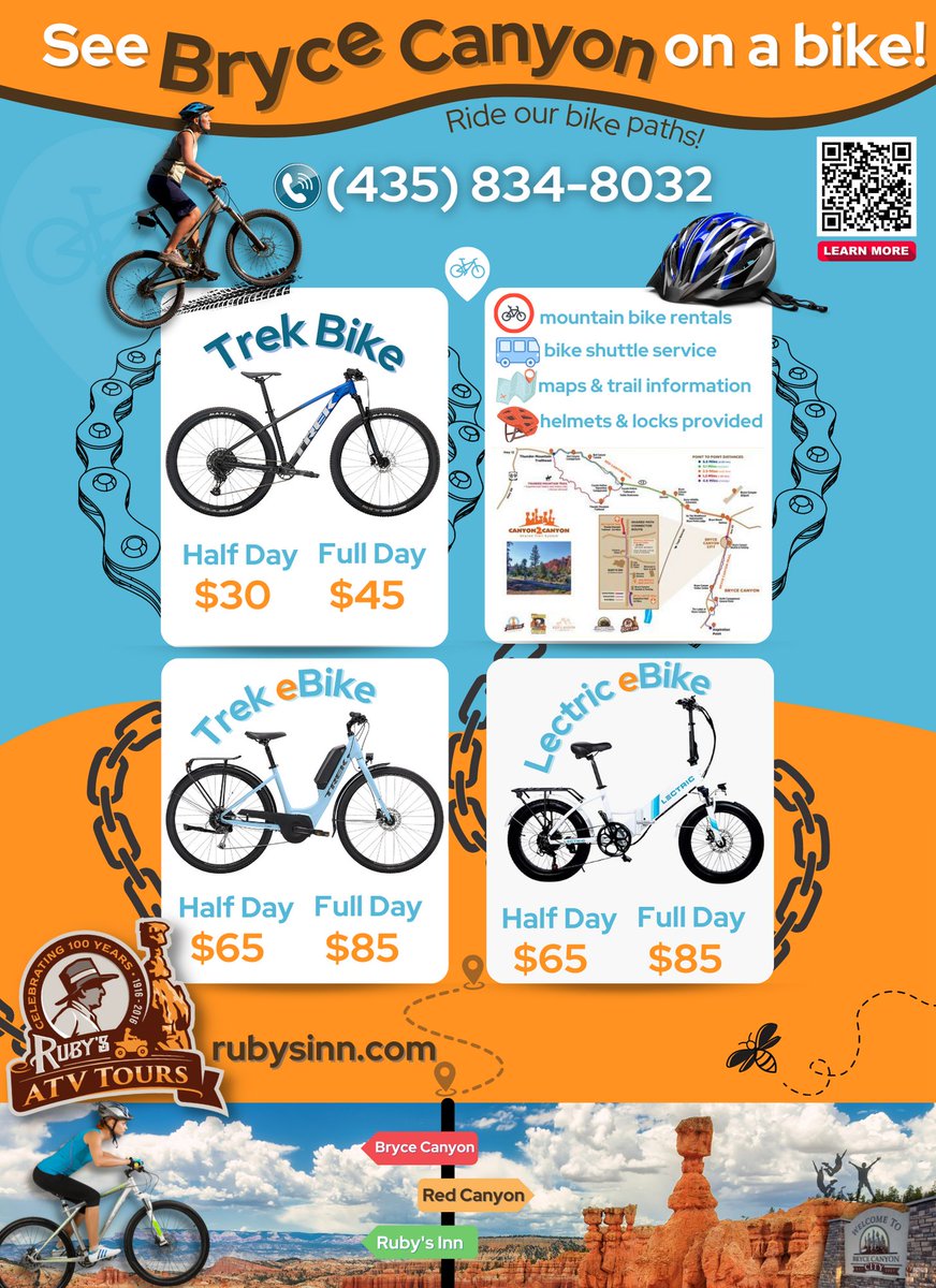AtvRubys's tweet photo. Come ride a bike in #BryceCanyon and enjoy the cool air through the Ponderosa Pines paved bike path. 

#biking #brycecanyonutah #lectric #trek #familyday #utah #vacations https://t.co/zE38STUgL9