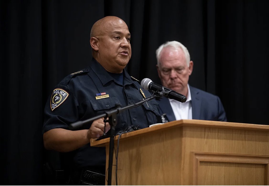 tplohetski's tweet photo. BREAKING: Uvalde school police chief Pete Arredondo has been fired, three months to the day since the Robb Elementary shooting. 
This marks the first law enforcement official to face significant action for the flawed police response when 19 children and two teachers died. https://t.co/K3xwvqzqfZ