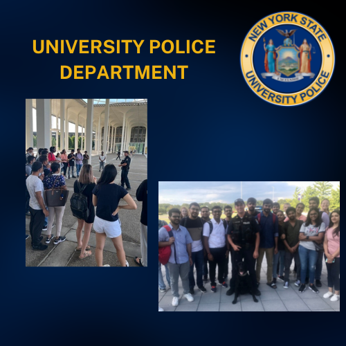 UAlbanyUPD's tweet photo. Officer SantaMaria and K9 Boomer meeting some of our international students today on the podium
#UPDinthecommunity
#K9Boomer
#UAlbany
#UAlbanyISSS https://t.co/mwi3mkHN3c