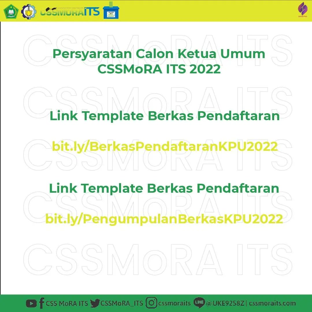 CSSMoRA_ITS's tweet photo. Pendaftaran Ketua Umum CSSMoRA ITS telah dibuka! 
Segera Daftarkan Diri Anda dengan Lengkapi Syarat dan Berkas-berkasnya !

CP : +62 812-4587-2496 (Lidiya)

#NEXTLEADER
#KPUCSSMoRAITS
#Pemilu2022
#2022GantiKetum
#CSSMoRAITS https://t.co/nSg6vLJFYI