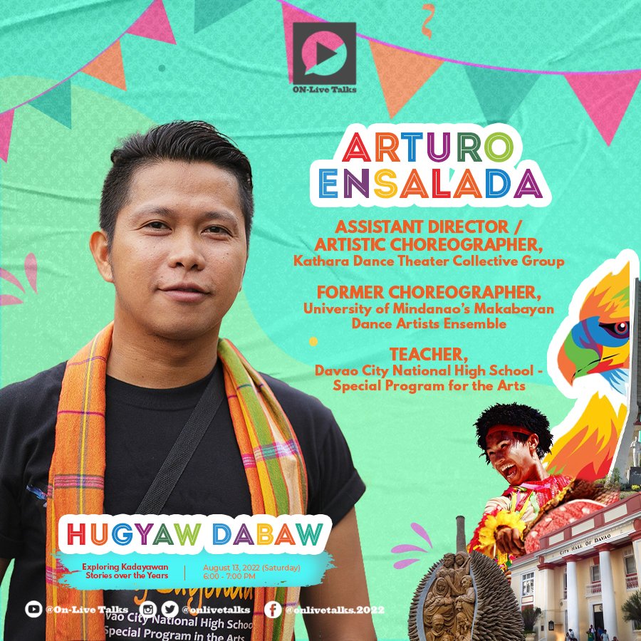 OnLiveTalks's tweet photo. Eh! Eh! Eh! Ehy!~ Kadayawan! Kadayawan!~
Mamayang alas-6 ng gabi, maki "hugyaw" sa aming 6th episode as we explore Kadayawan stories over the years sa pamamagitan ng sining at panitikan. 
See you later mga ka ON-Live! Happy Kadayawan Dakbayan!~
#onlivetalksseason2 #Kadayawan2022 https://t.co/NYePpSlzxT