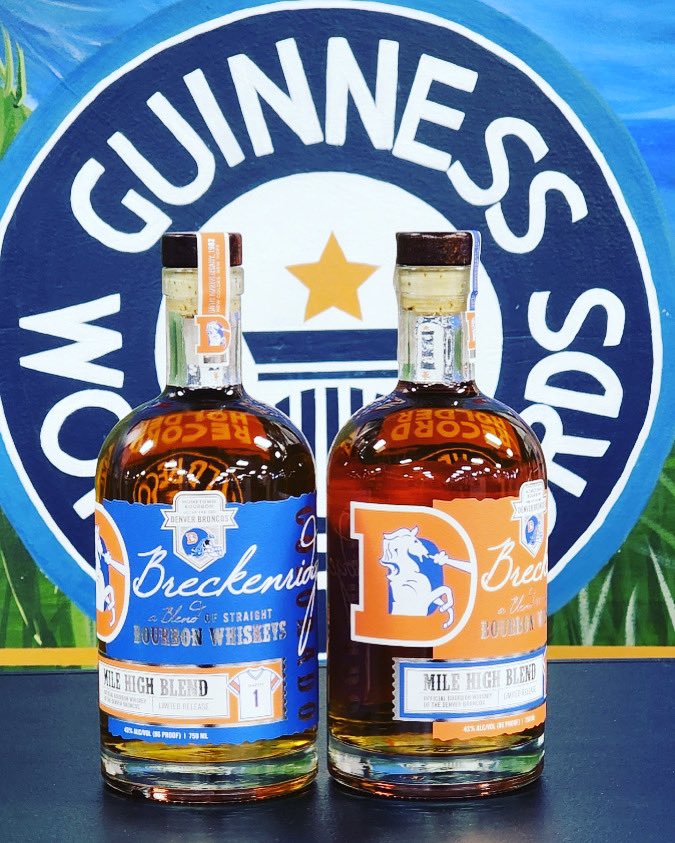 Davecobws's tweet photo. Now available both locations! 

The Official Bourbon of the Denver Broncos &amp; excited to announce the second series of the Broncos Bourbon Blends: the Mile High Blend! This year, Broncos legends Jake Plummer and Karl Mecklenburg went head to head to create these two unique blends. https://t.co/OdDEUdIyhe