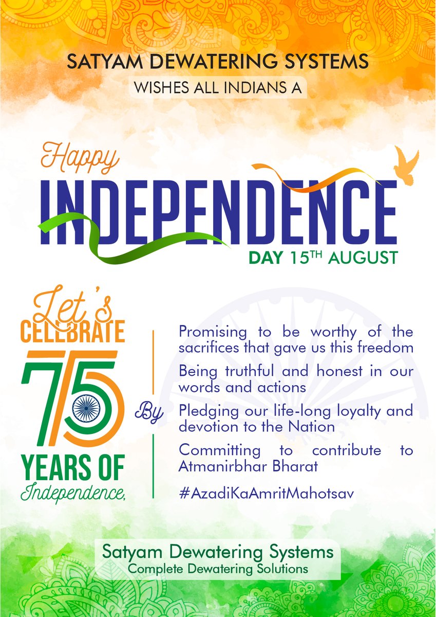 Wishing you a very Happy Independence Day…. Let us join hands to work hard to make our nation a better country with each passing day. #dewateringpumps #completedewatering #happyindependenceday2022 #AzadiKaAmritMahotsav #surfacedewateringpumps #WellpointDewatering #SumpDewatering